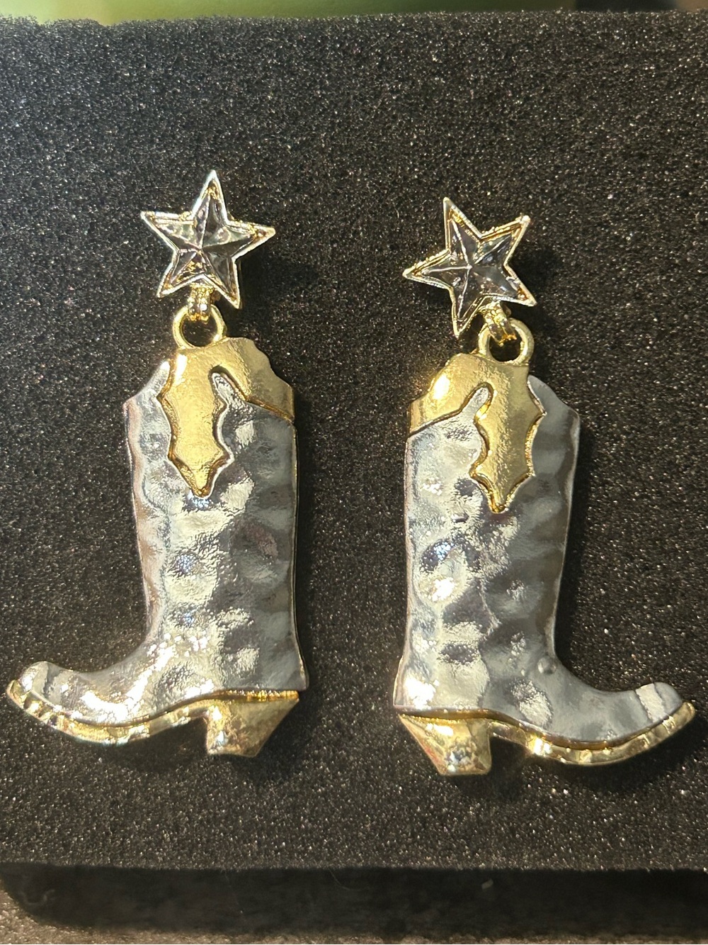 Gold & Silver Star Cowboy Boot Drop Earrings/ Mid Weight